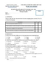 Đề thi Giữa kì 2 Tiếng Anh 8 năm 2025-2026 trường THCS Động Đạt I (Thái Nguyên)